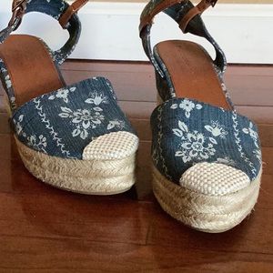 LUCKY🍀BRAND Denim Bandana Espadrille Wedges